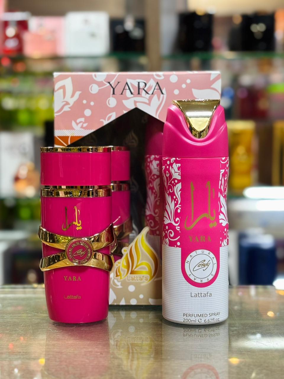 perfume lattafa yara candy con spray